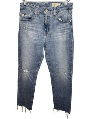 AG Ex Boyfriend Jeans Womens 26 Slouchy Slim Raw Hem Distressed Denim